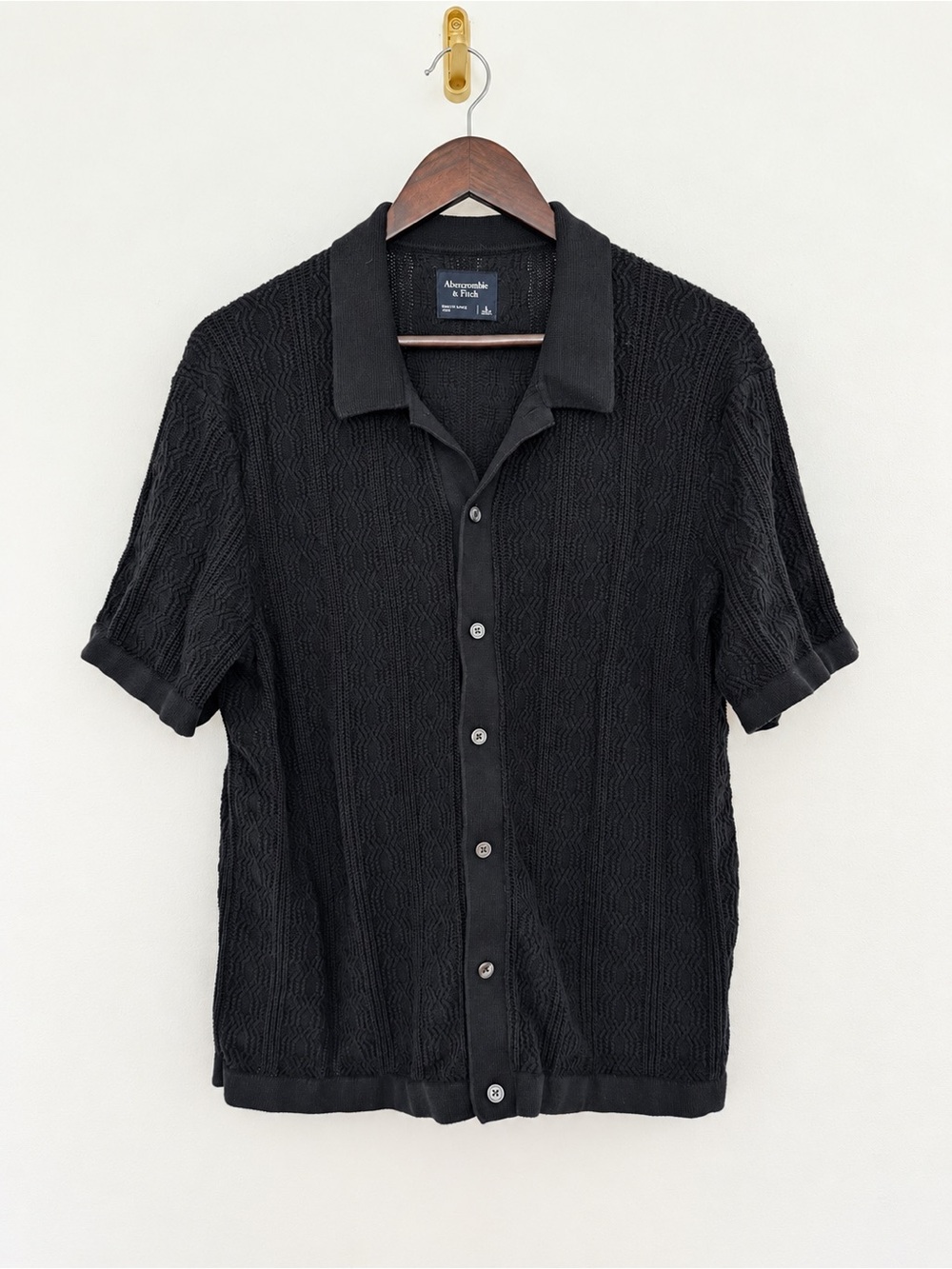 Abercrombie & Fitch black textured knit button up sweater polo men’s large